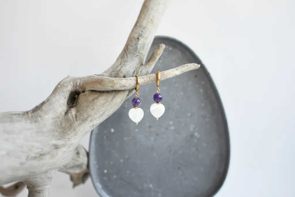 Серьги-сердечки с аметистом