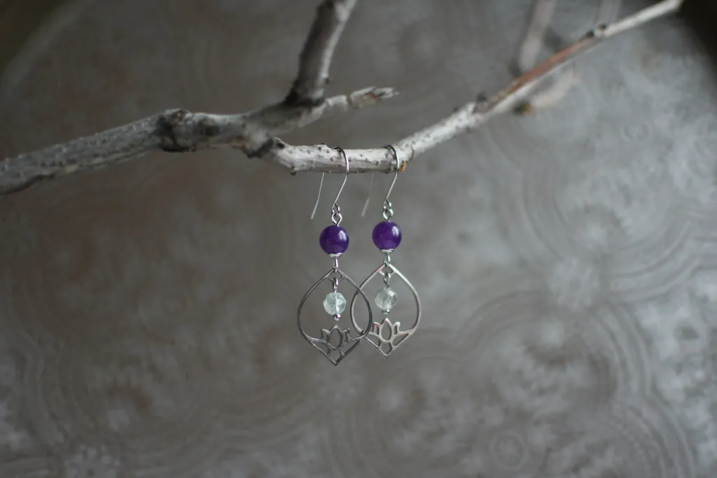 Серьги с флюоритом и кварцем